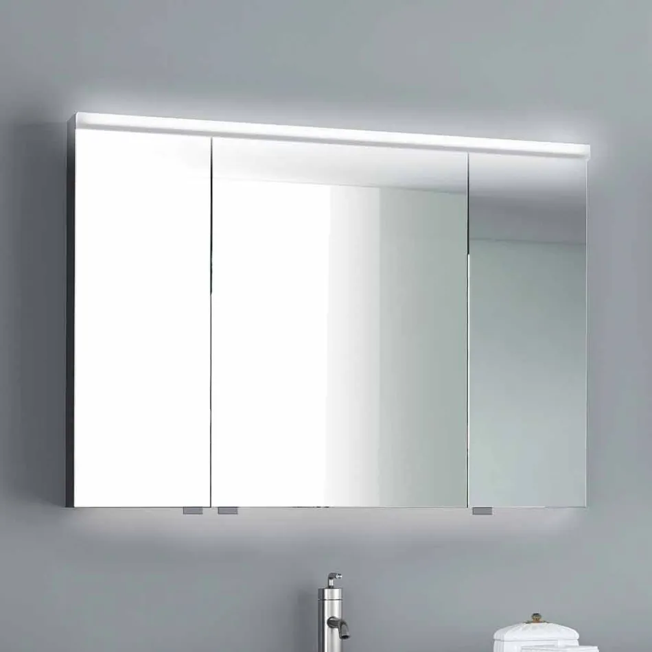 Specchio contenitore illuminazione LED a 3 ante,design moderno, Carol  Viadurini