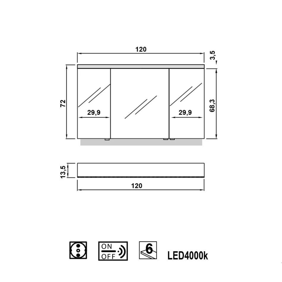 Specchio contenitore illuminazione LED a 3 ante,design moderno, Carol  Viadurini