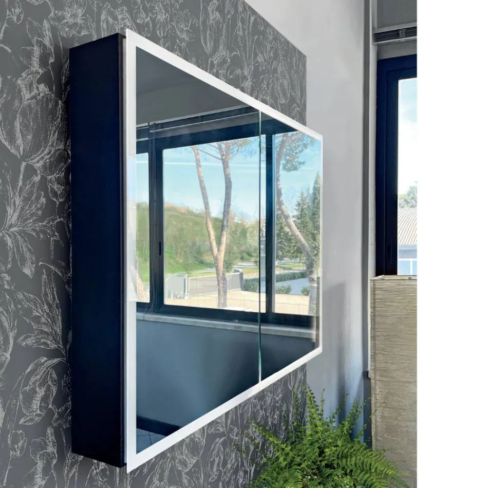 Specchio Contenitore in Legno con Doppio Specchio e Luci Made in Italy - Darwin Viadurini