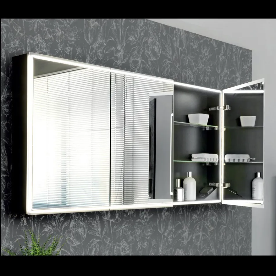 Specchio Contenitore in Legno con Doppio Specchio e Luci Made in Italy - Darwin Viadurini