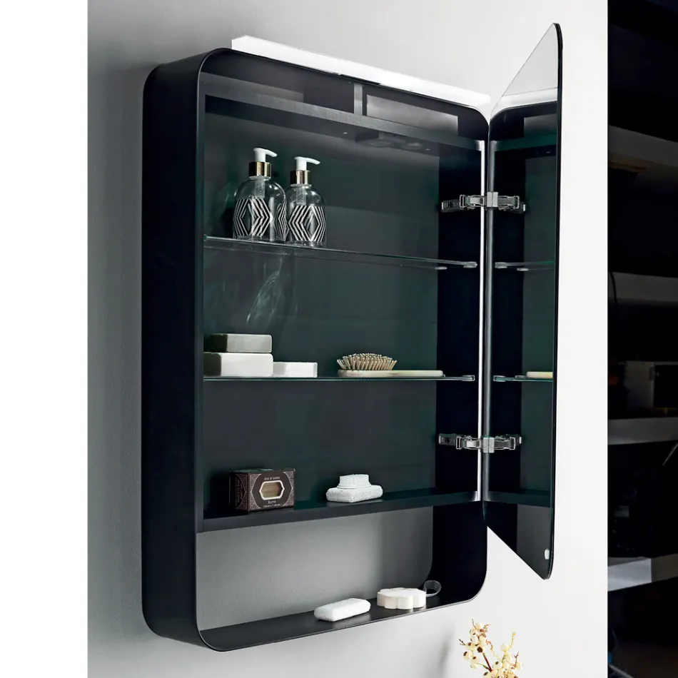 Specchio Contenitore in Metallo con Anta a Doppio Specchio e Luci Made in Italy - Jane Viadurini