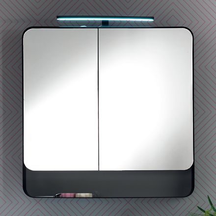Specchio Contenitore in Metallo con Ante a Doppio Specchio e Luci Made in Italy - Galileo Viadurini