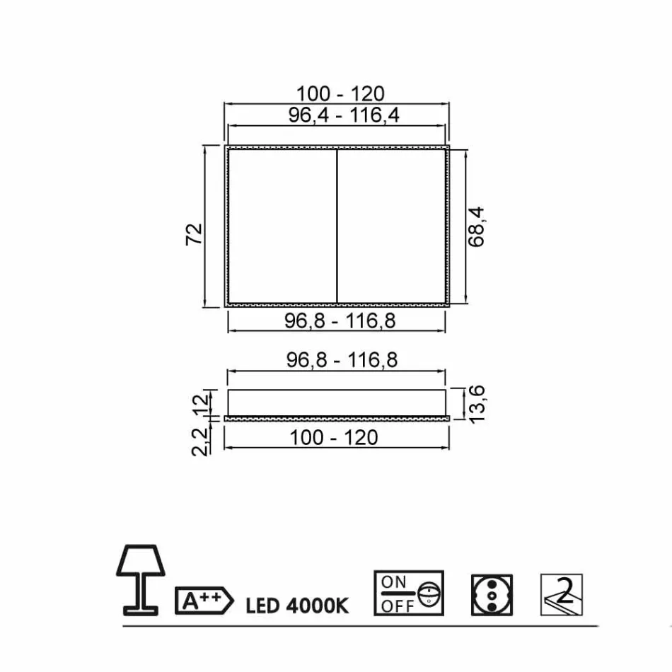 Specchio contenitore LED a 2 ante design moderno da incasso, Adele  Viadurini