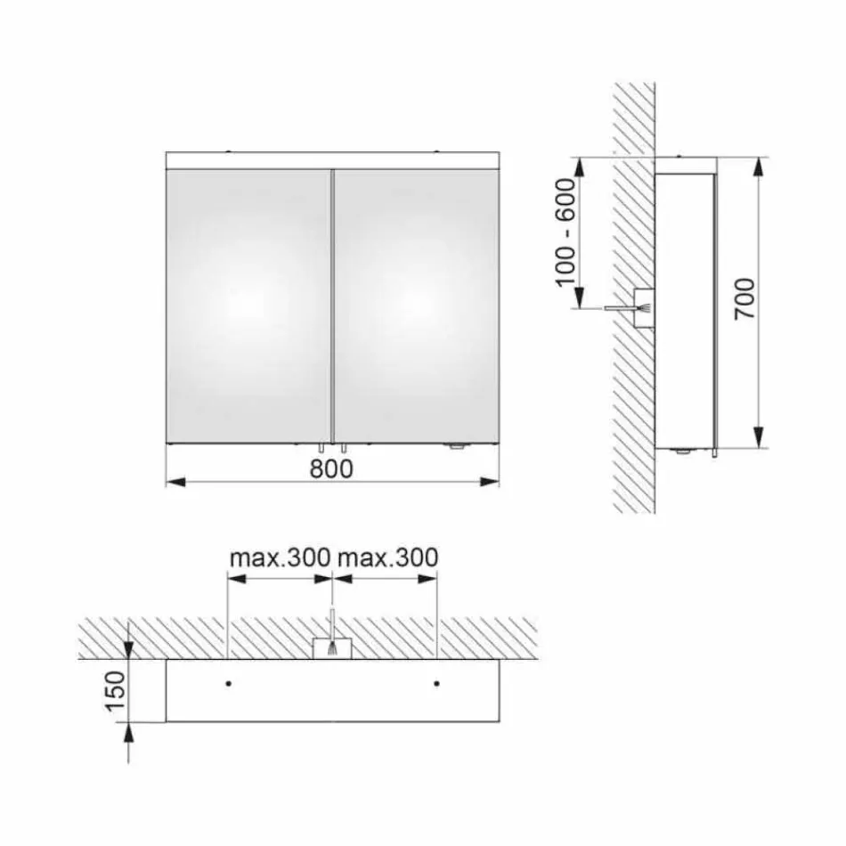 Specchio Contenitore Moderno con 2 Ante in Alluminio Verniciato Argento - Alfio Viadurini
