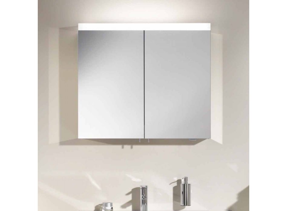Specchio Contenitore Moderno con 2 Ante in Alluminio Verniciato Argento - Alfio Viadurini