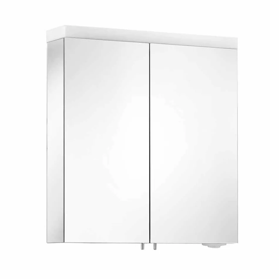 Specchio Contenitore Moderno con 2 Ante in Alluminio Verniciato Argento - Alfio Viadurini