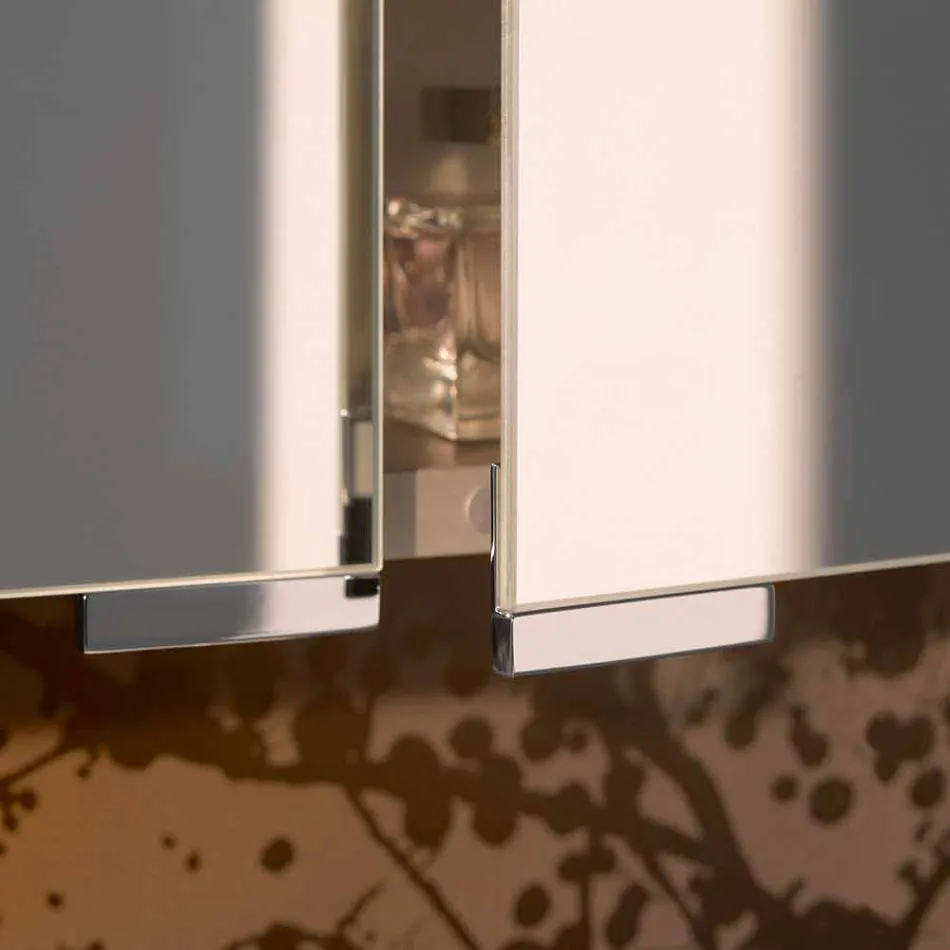 Specchio Contenitore Moderno con 3 Ante in Cristallo e 3 Luci LED - Maxi Viadurini