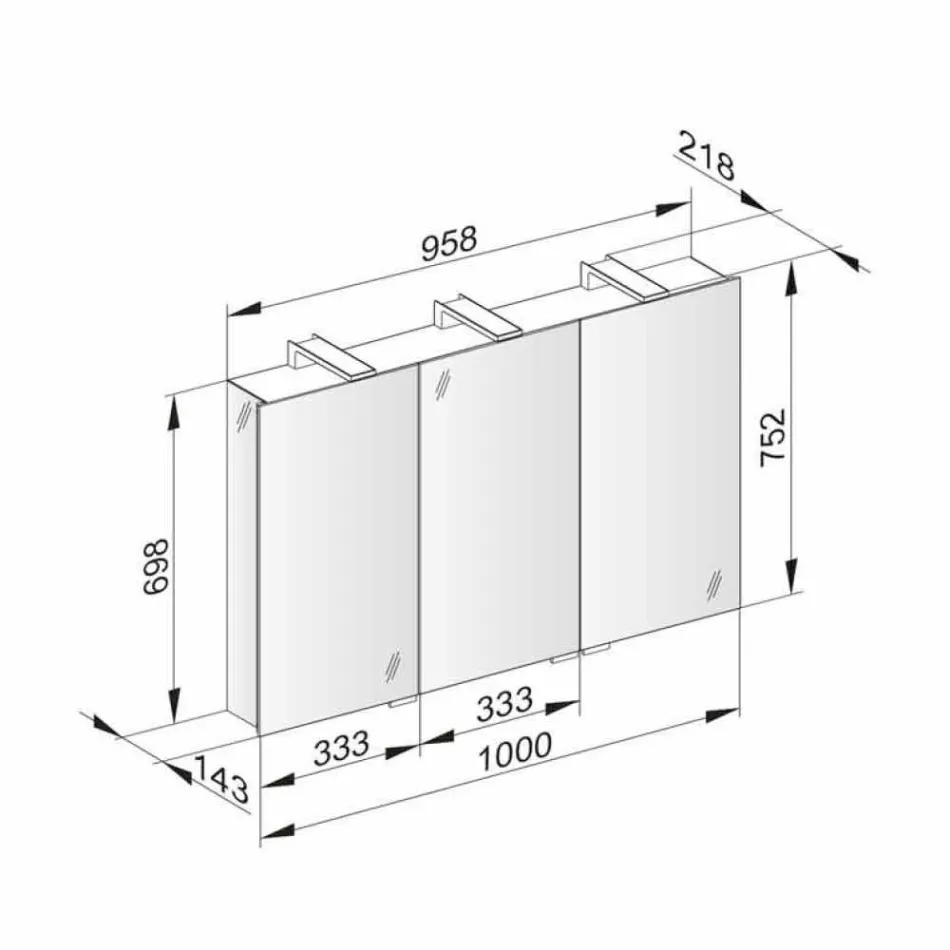 Specchio Contenitore Moderno con 3 Ante in Cristallo e 3 Luci LED - Maxi Viadurini