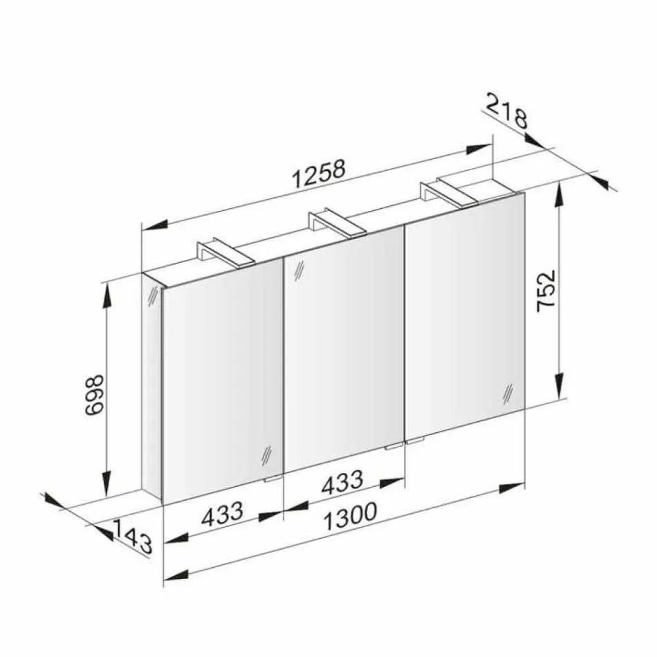 Specchio Contenitore Moderno con 3 Ante in Cristallo e 3 Luci LED - Maxi Viadurini