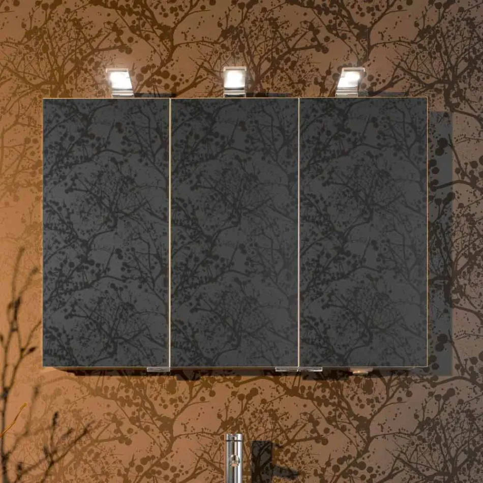 Specchio Contenitore Moderno con 3 Ante in Cristallo e 3 Luci LED - Maxi Viadurini