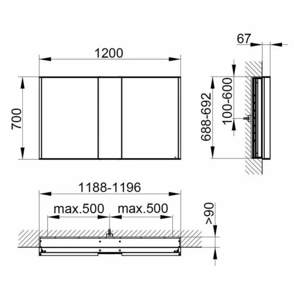 Specchio Contenitore Moderno da Incasso con Luce LED e Tastierino Touch - Demon Viadurini
