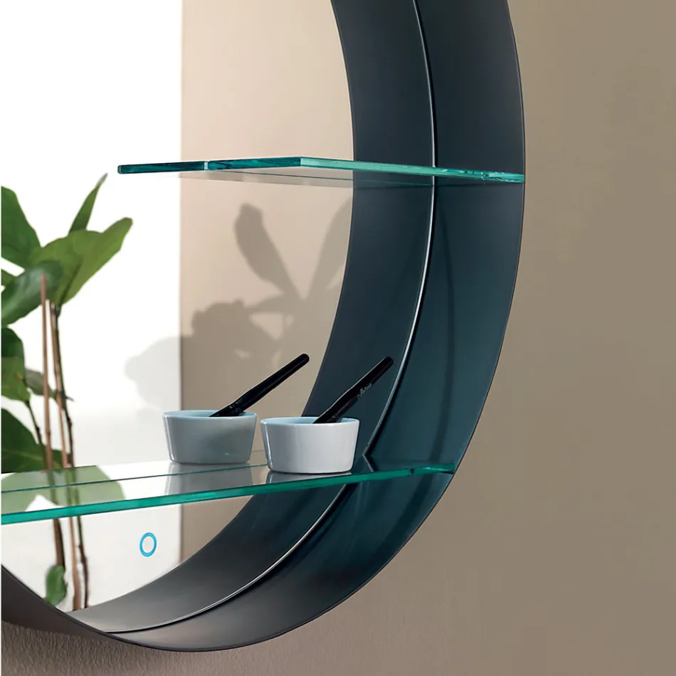 Specchio da Bagno in Metallo con 2 Mensole in Vetro Made in Italy - Eistein Viadurini