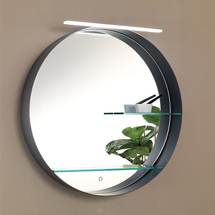 Specchio da Bagno in Metallo con 2 Mensole in Vetro Made in Italy - Eistein Viadurini