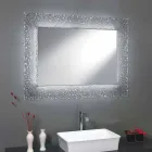 Specchio da bagno moderno con decoro cornice in vetro e luci LED Tara Viadurini