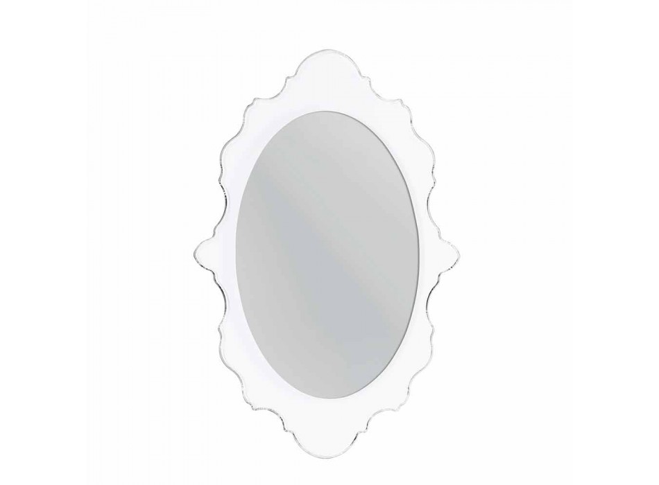 Specchio da parete bianco di design Joy cornice decorata,made in Italy Viadurini
