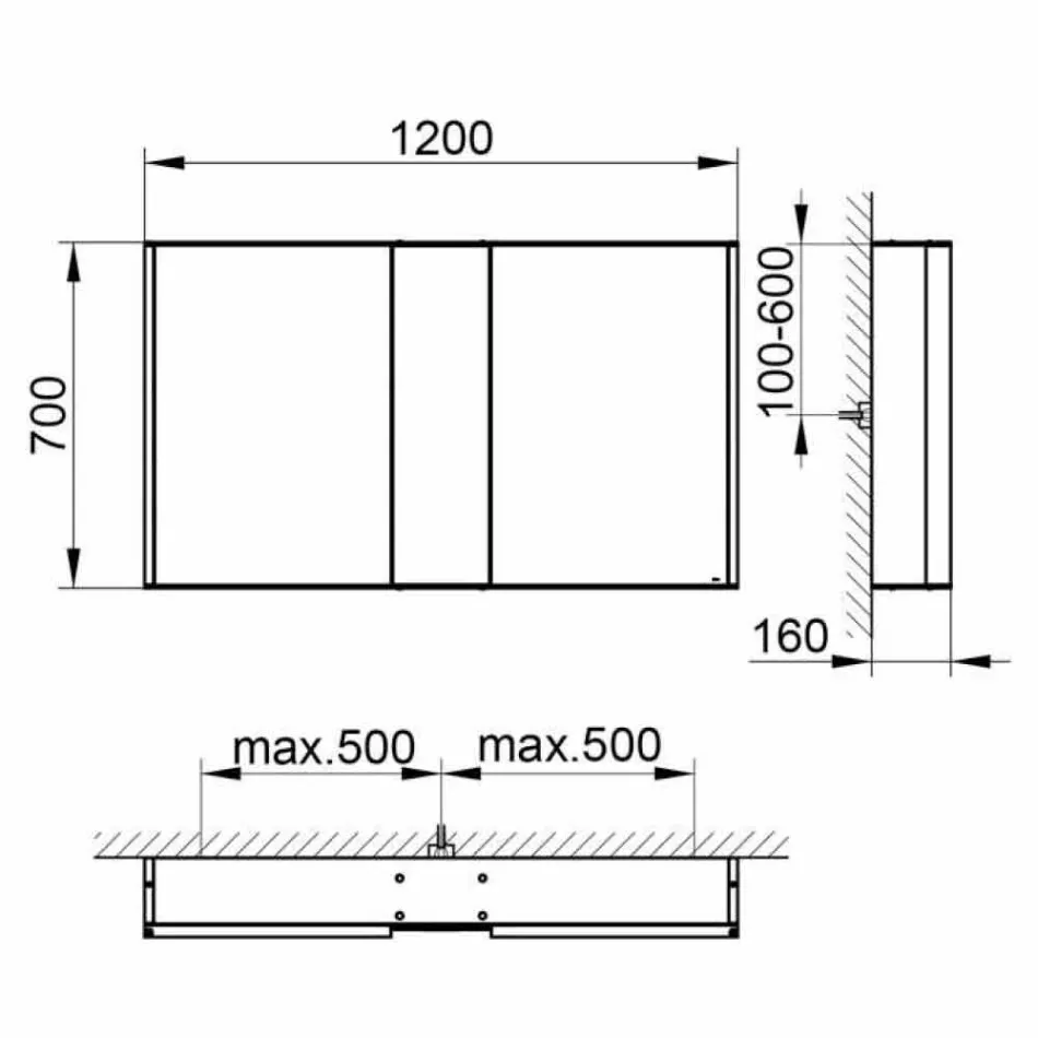 Specchio da Parete con 3 Ante Moderno in Alluminio Verniciato Argento - Demon Viadurini