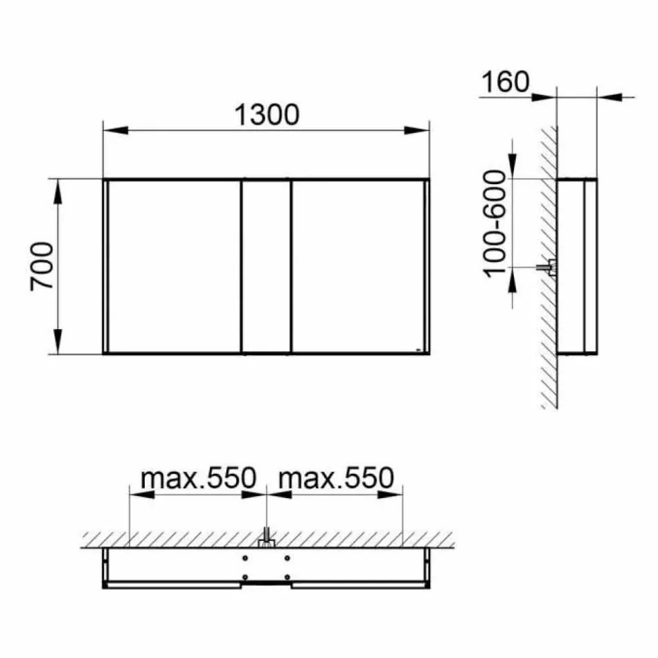 Specchio da Parete con 3 Ante Moderno in Alluminio Verniciato Argento - Demon Viadurini