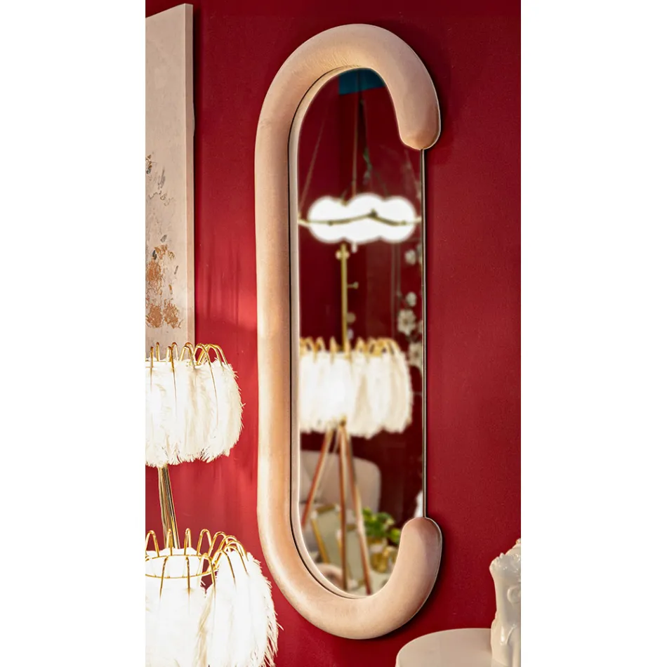 Specchio da Parete con Cornice in MDF Rivestita in Velluto a Forma di C - Micheal Viadurini