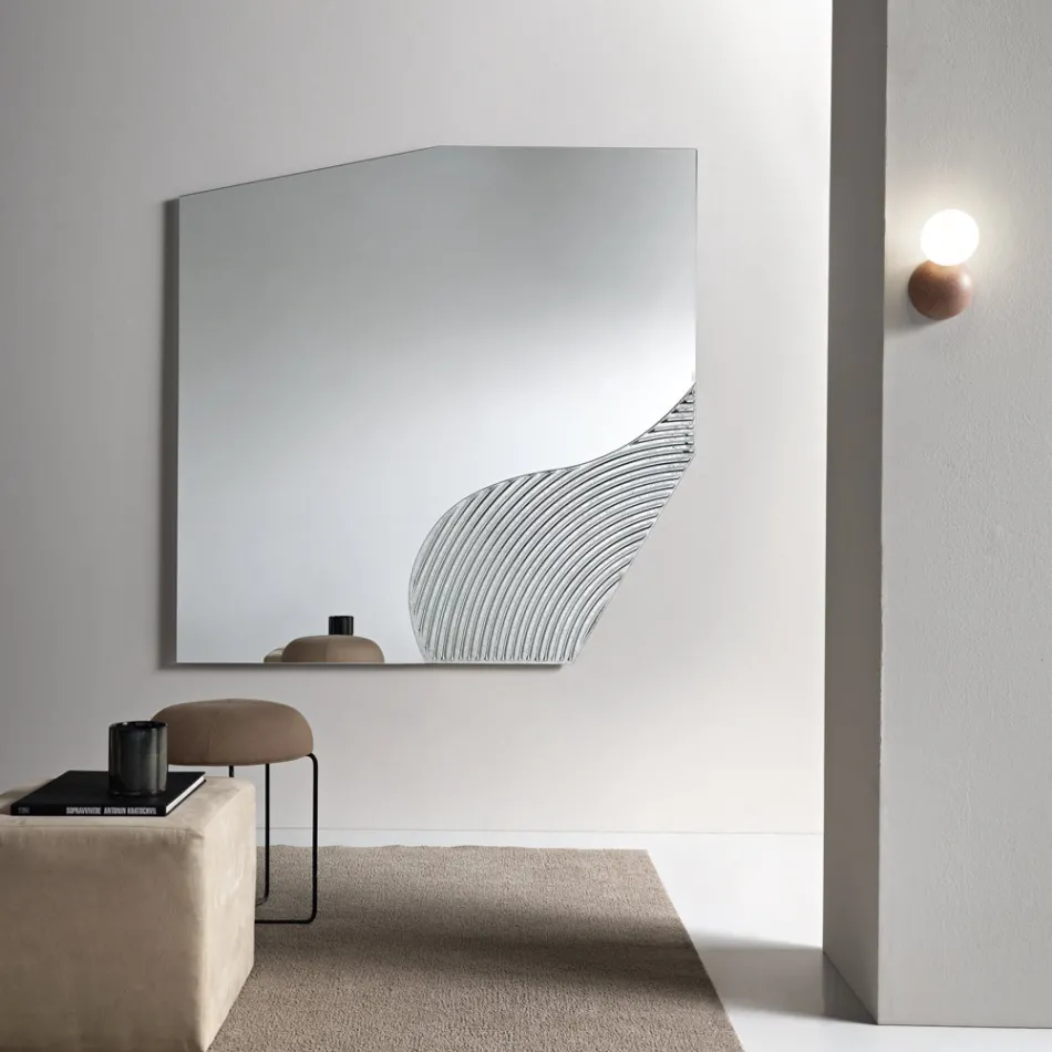 Specchio da Parete con Inserto Rigato in Due Colori Made in Italy - Lirion Viadurini