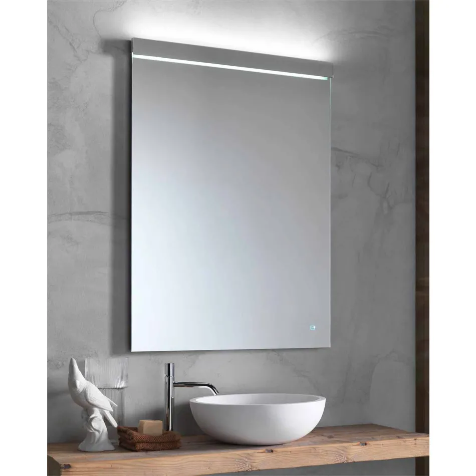 Specchio da Parete con Luce Integrata in Acciaio Inox Made in Italy - Tuccio Viadurini