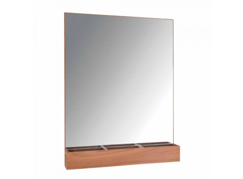 Specchio da Parete con Struttura e Vano Portaoggetti in Legno Teak - Palima Viadurini