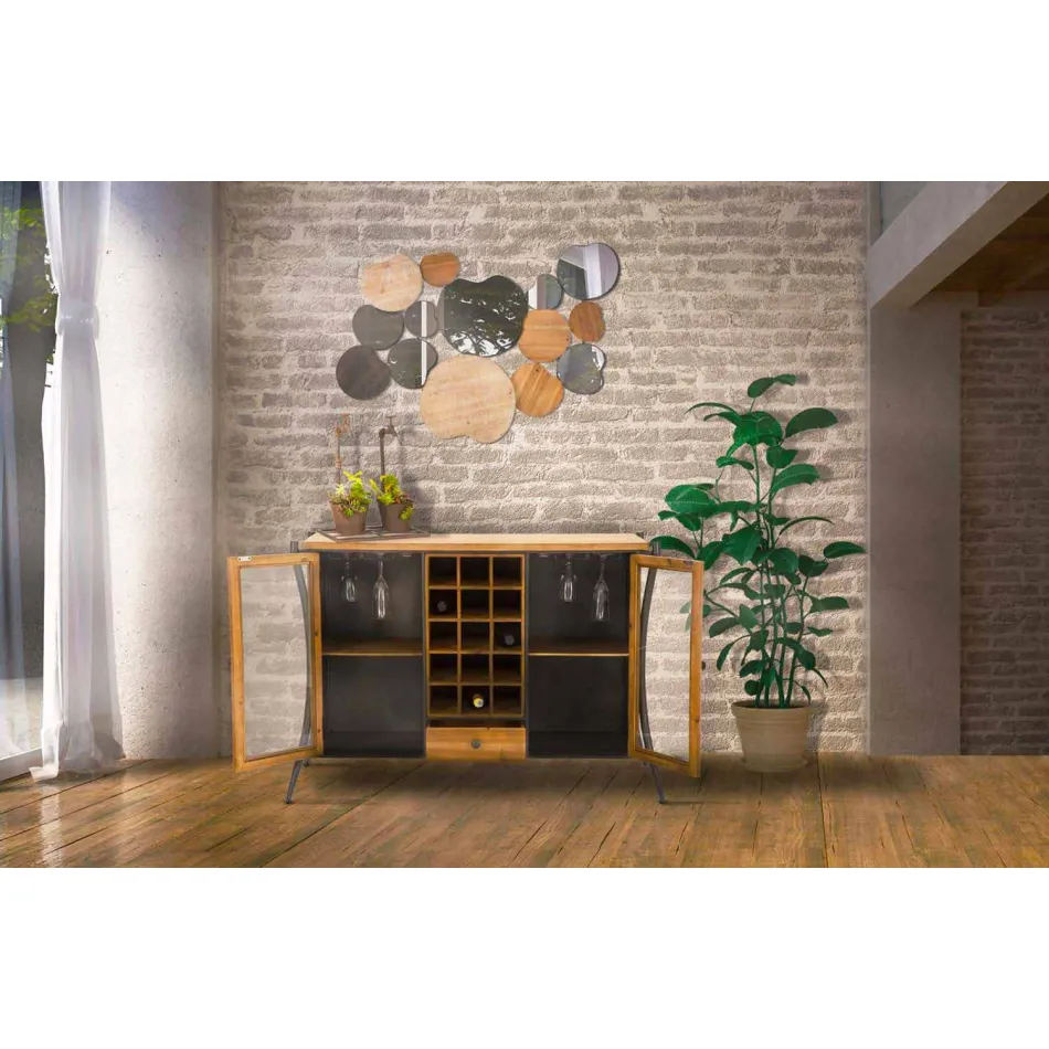 Specchio da Parete di Design Moderno in Legno e Ferro - Ortensio Viadurini