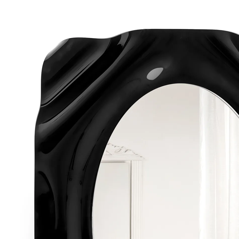 Specchio da Parete in Plexiglass Nero Drappeggiato Made in Italy - Maelia Viadurini