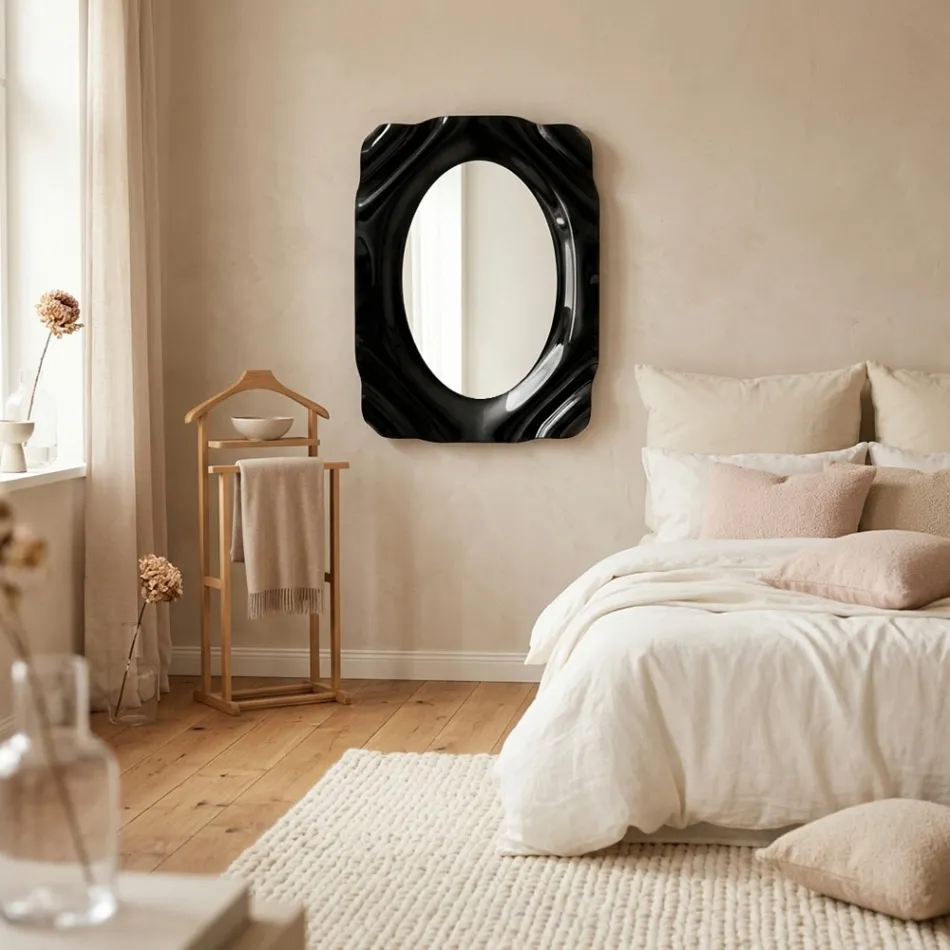 Specchio da Parete in Plexiglass Nero Drappeggiato Made in Italy - Maelia Viadurini