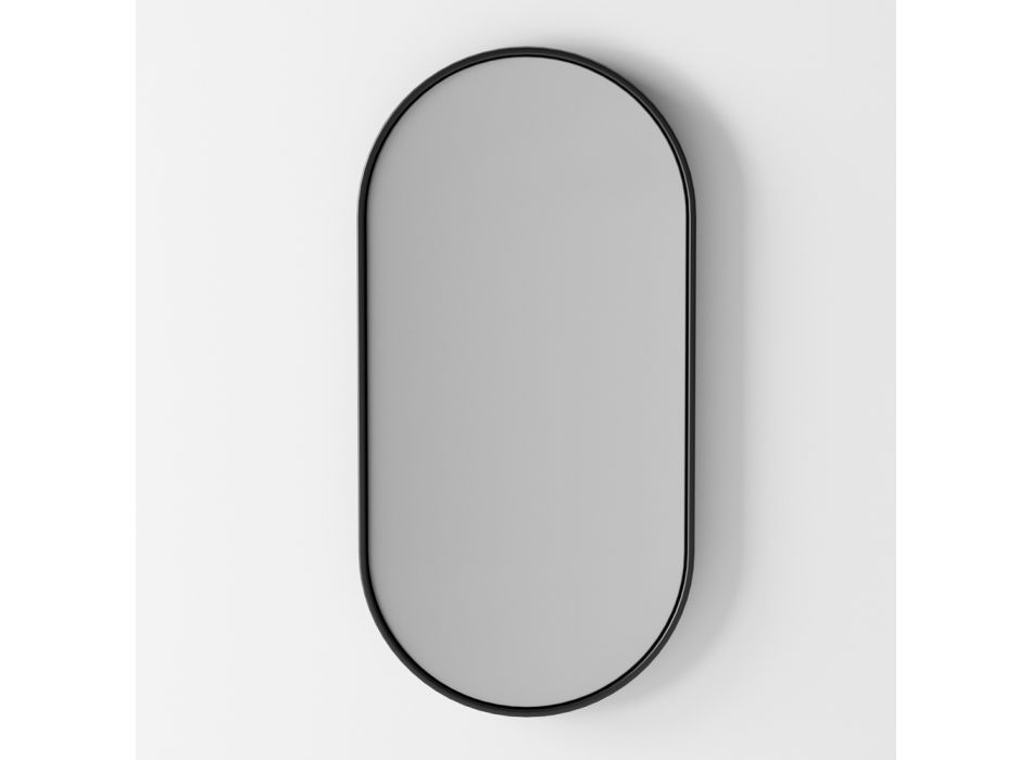 Specchio Ovale Retroilluminato e Cornice in Alluminio Nero