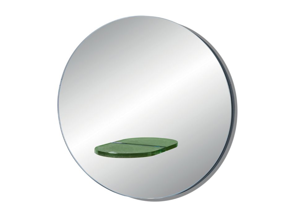 Specchio da Parete Rotondo con Mensola in Vetro Colorato Made in Italy - Eliza Viadurini