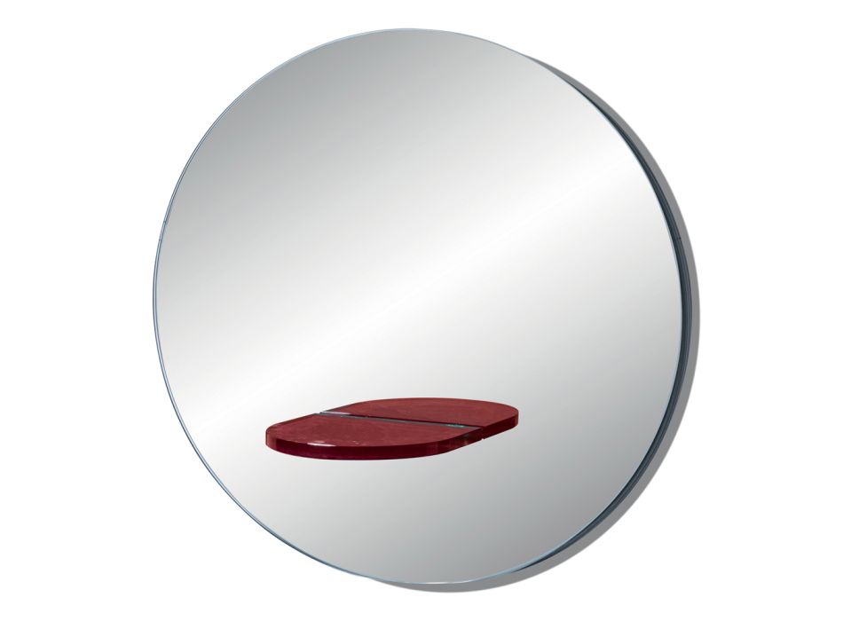 Specchio da Parete Rotondo con Mensola in Vetro Colorato Made in Italy - Eliza Viadurini