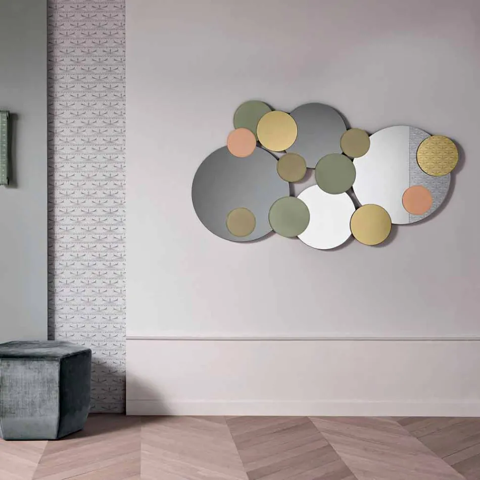 Specchio Decorativo a Parete con Cerchi Colorati Design in 2 Dimensioni - Babol Viadurini