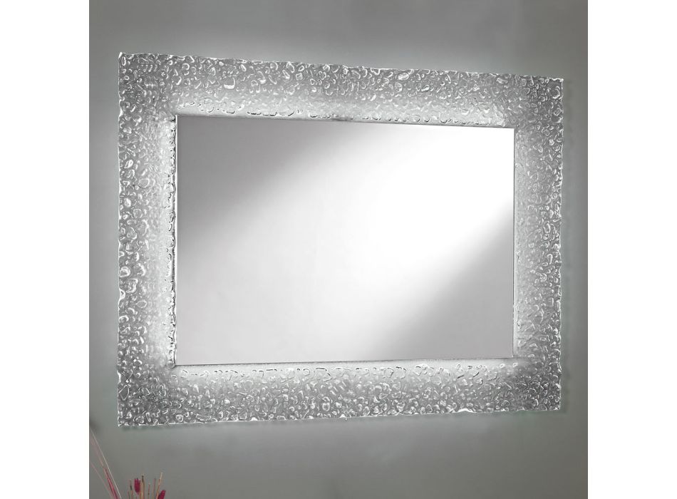 Specchio Decorativo da Parete con Cornice in Vetro e Luce Led di Lusso - Attimo Viadurini