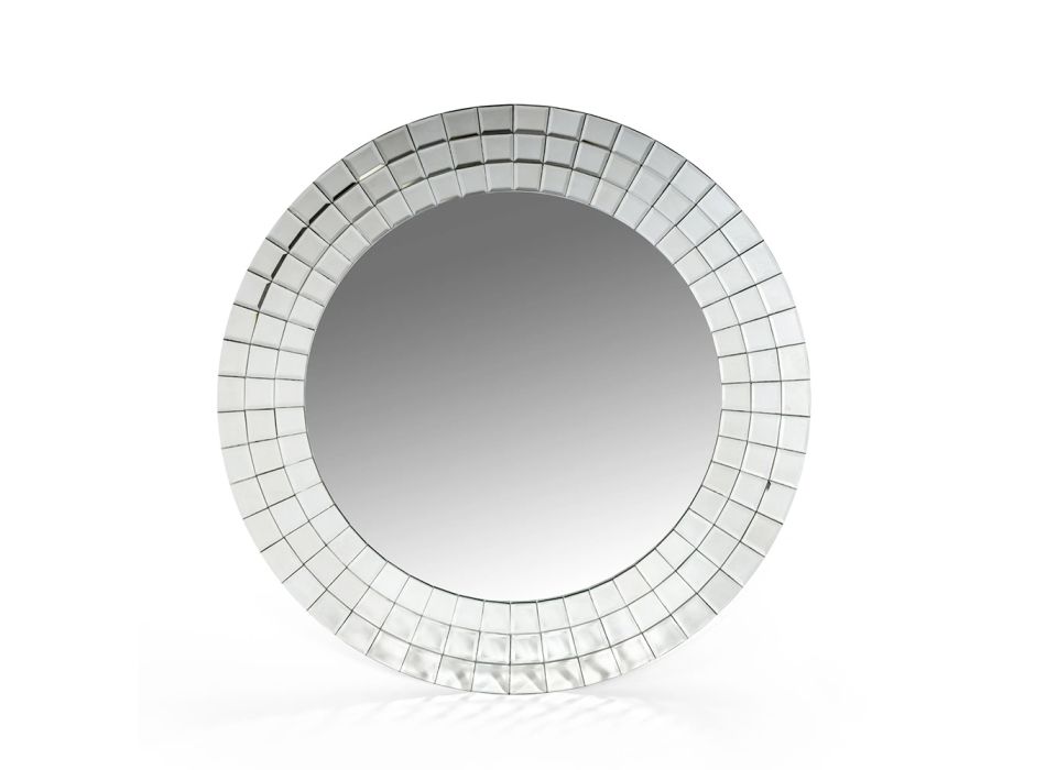 Specchio Decorativo da Parete Rotondo con Cornice a Mosaico in Vetro - Viola Viadurini
