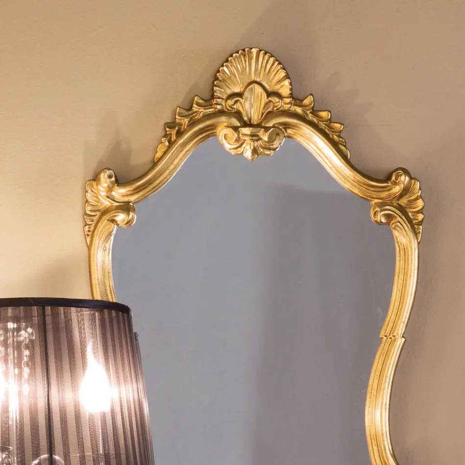Specchio Foglia Oro Classico con Cornice Sagomata Made in Italy - Prezioso Viadurini