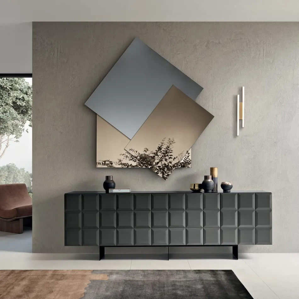 Specchio Formato da 3 Lastre Sovrapposte, 2 Bronzo e 1 Fumè - Armida Viadurini