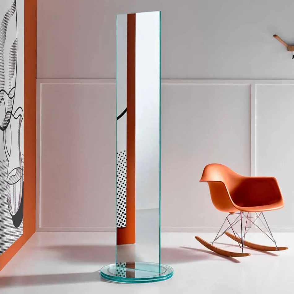 Specchio Freestanding Bifacciale con Base Rontante in Vetro di Lusso - Gaudenzio Viadurini
