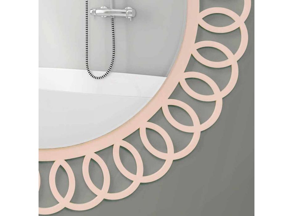 Specchio Grande da Parete di Design Decorativo e Moderno in Legno Rosa - Crown Viadurini