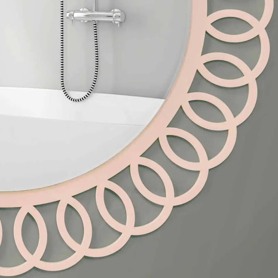 Specchio Grande da Parete di Design Decorativo e Moderno in Legno Rosa - Crown Viadurini