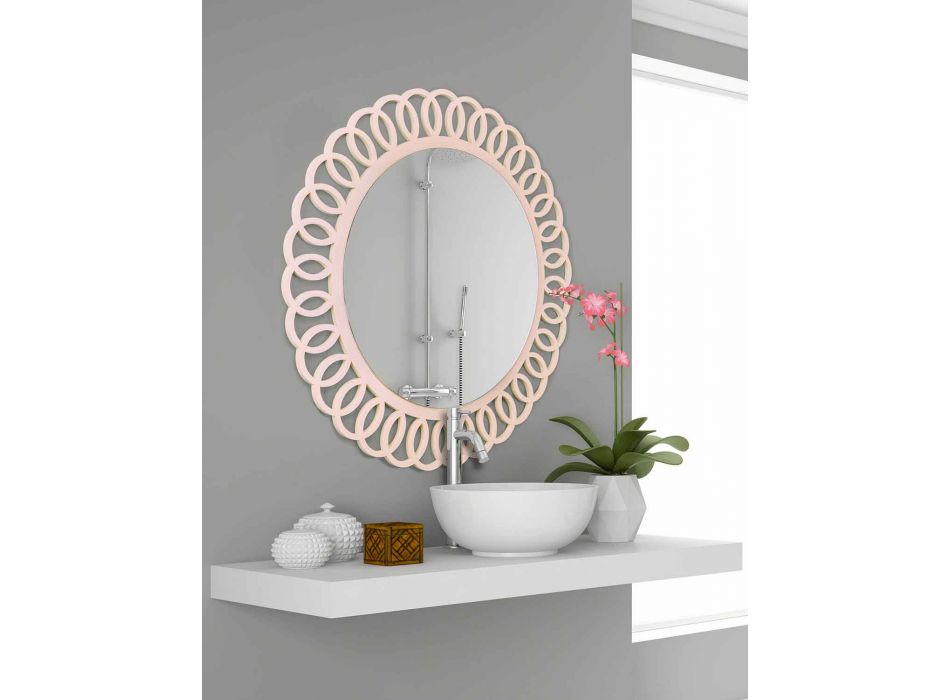 Specchio Grande da Parete di Design Decorativo e Moderno in Legno Rosa - Crown Viadurini