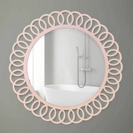 Specchio Grande da Parete di Design Decorativo e Moderno in Legno Rosa - Crown Viadurini