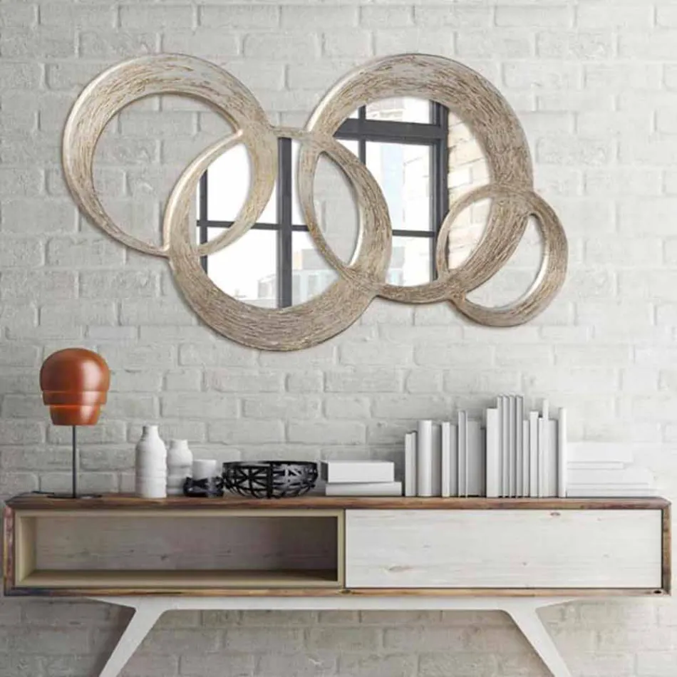 Specchio in Mdf finitura foglia argento su lavorazione materica Ball Viadurini