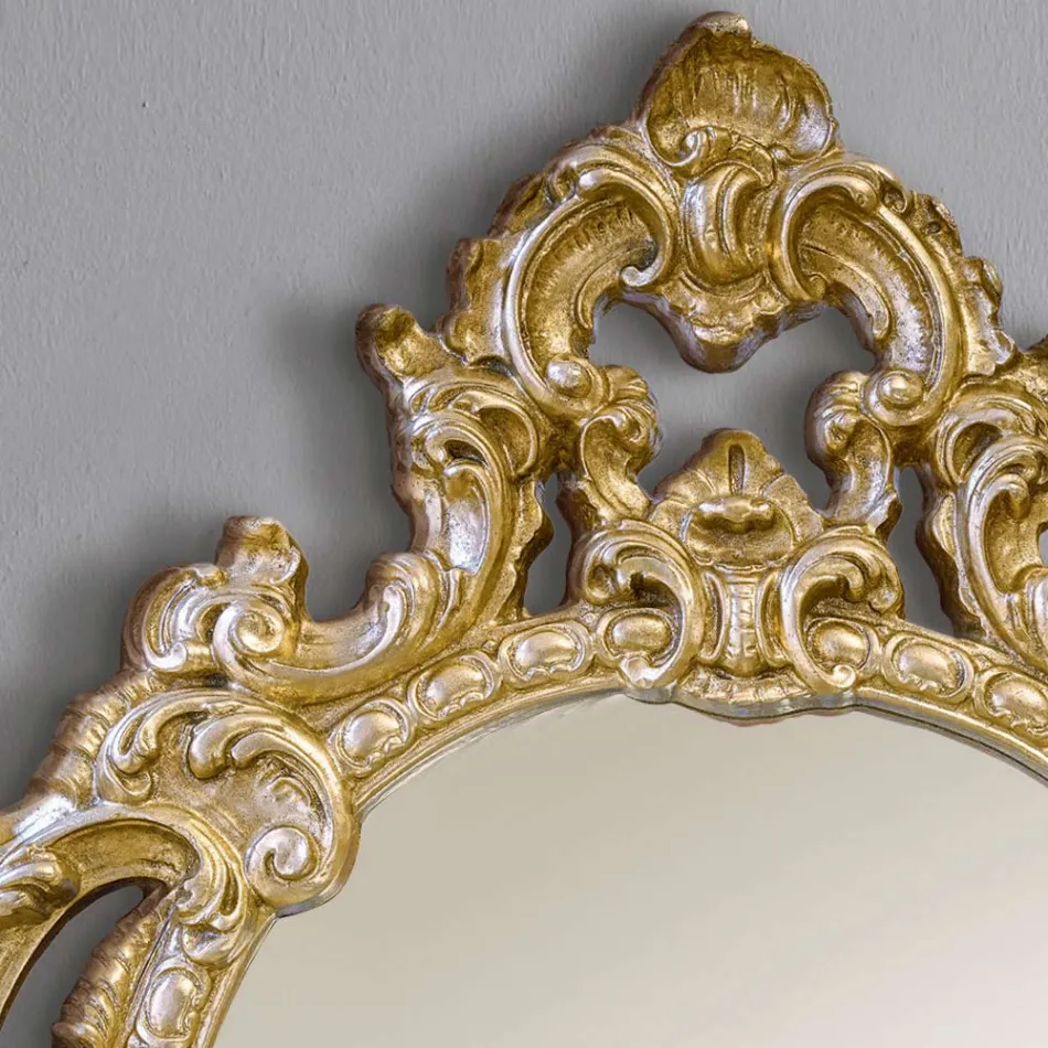 Specchio Ovale Classico Legno Foglia Oro e Argento Made in Italy - Vanessa Viadurini