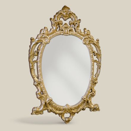 Specchio Ovale Classico Legno Foglia Oro e Argento Made in Italy - Vanessa Viadurini