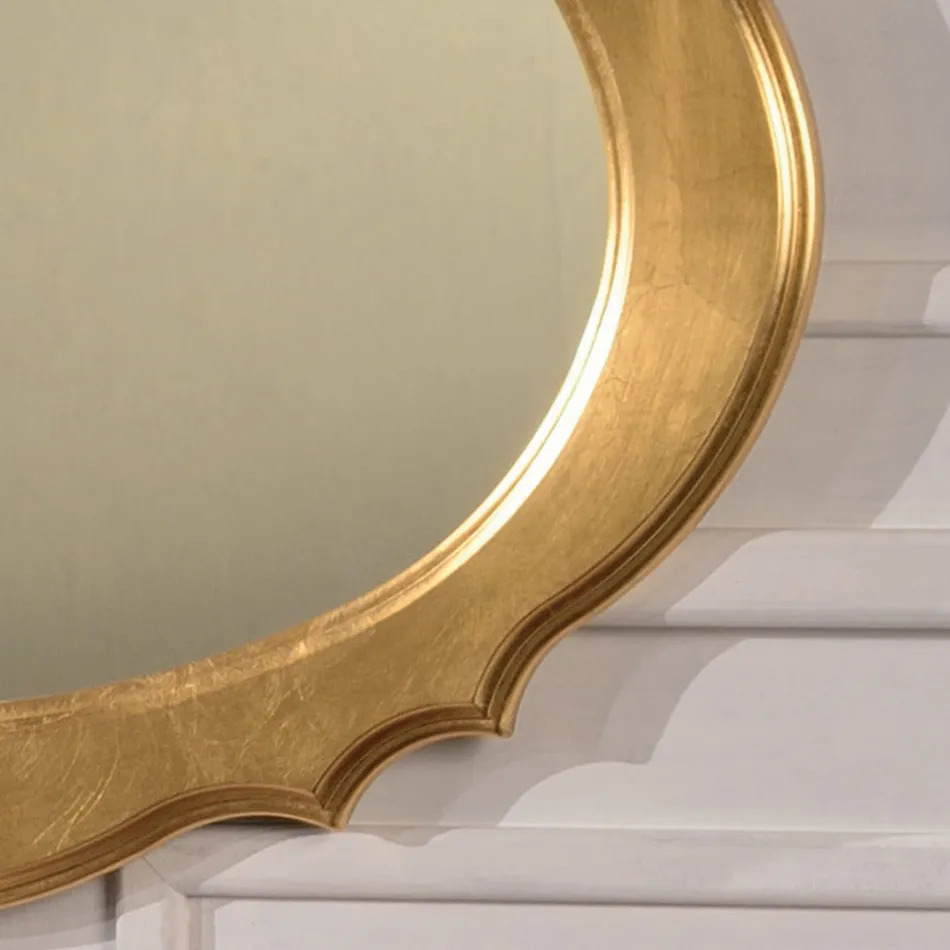 Specchio Ovale con Cornice in Legno Foglia Oro Made in Italy - Florence Viadurini