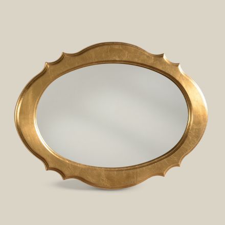 Specchio Ovale con Cornice in Legno Foglia Oro Made in Italy - Florence Viadurini