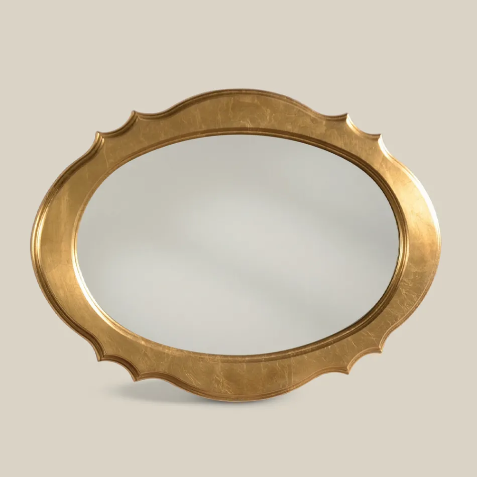 Specchio Ovale con Cornice in Legno Foglia Oro Made in Italy - Florence Viadurini