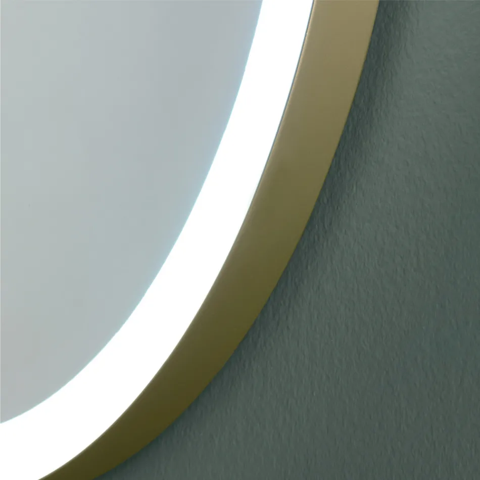 Specchio Ovale con Cornice in Metallo e Luci Made in Italy - Mozart Viadurini