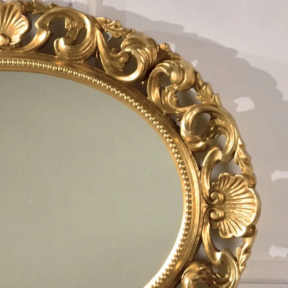 Specchio Ovale Cornice Legno Traforato Foglia Oro Made in Italy - Florence Viadurini