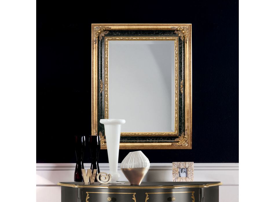 Specchio Rettangolare in Legno Foglia Oro e Nero Made in Italy - Sophie Viadurini